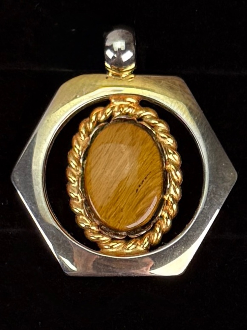 Vintage aged Goldtone gemstone pendant + Free 16” cord necklace